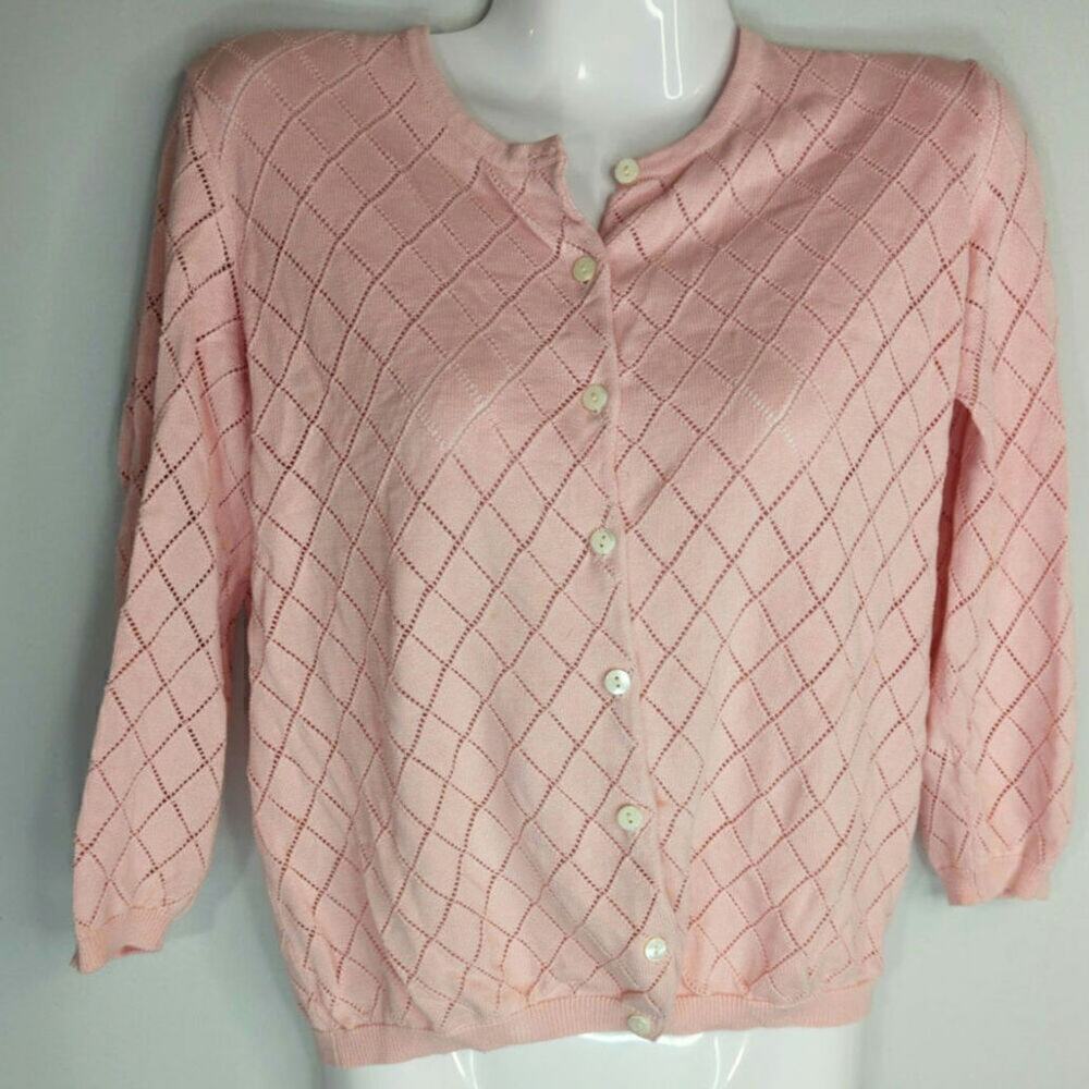 Ralph Lauren Sport Women's Knit Half Sleeve Button Front Cardigan Pink Est Small